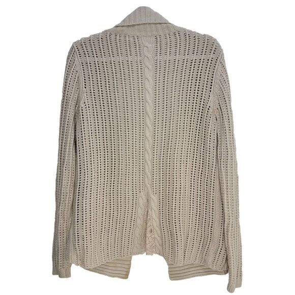 Garnet Hill Women’s Cardigan Sweater Cream Beige Open Long Sleeve Knit Lace S - Picture 2 of 7